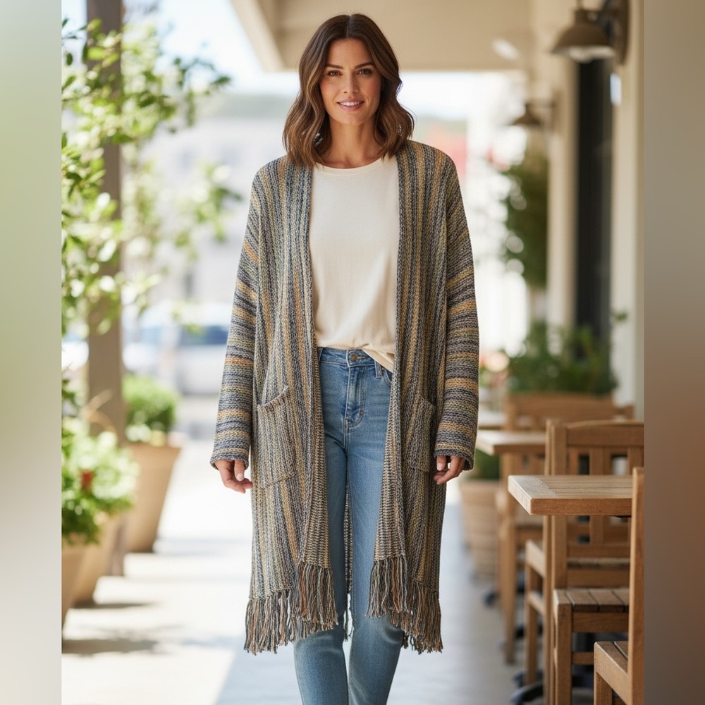 POL Multicolor Striped Cardigan with fringe on hem
Make Offer!